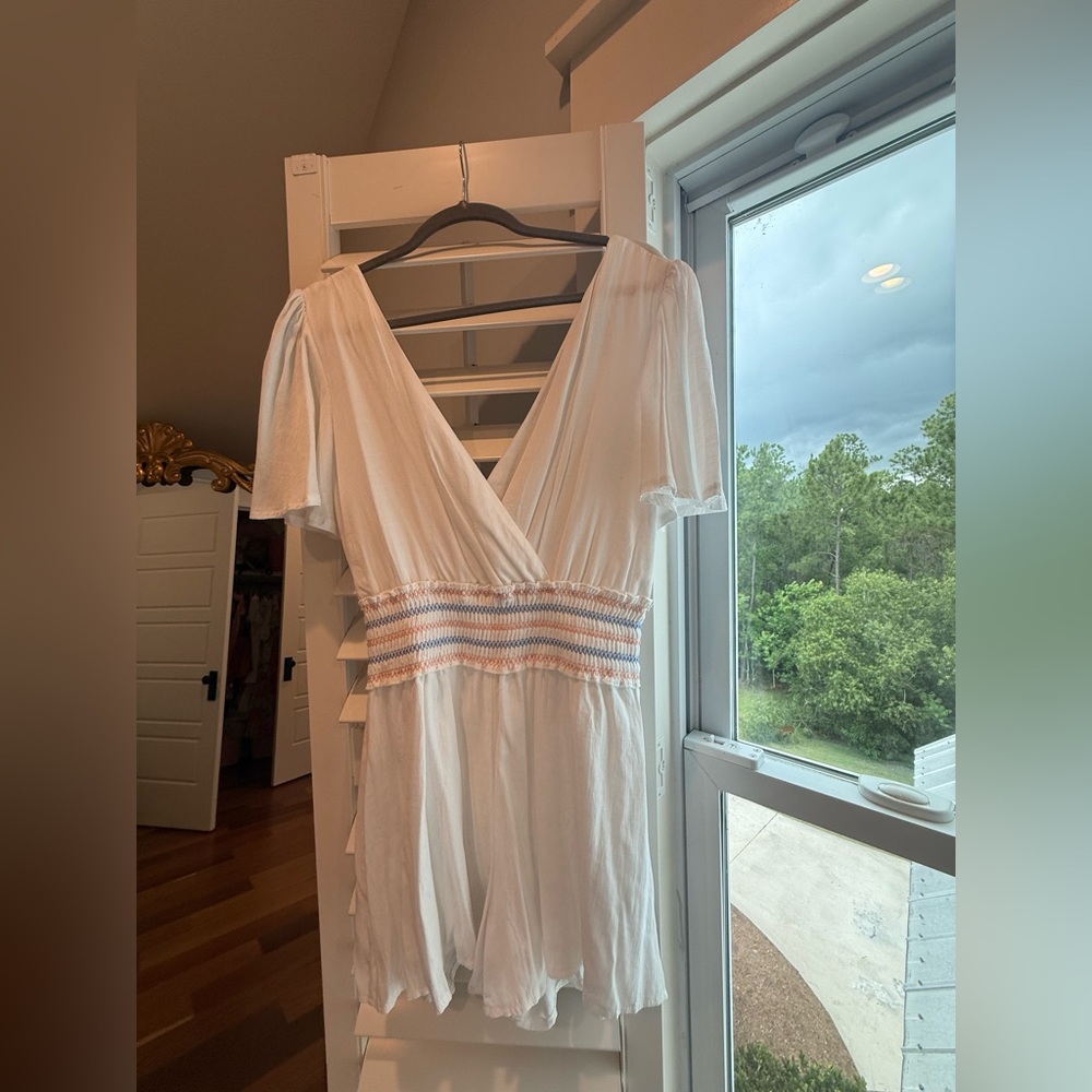 Lizard Thicket White Romper with Pink and Blue Accents